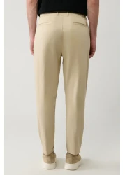 Avva بنطال رجالي بيج مريح من مزيج القطن بخصر كلاسيكي A41y3037