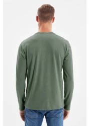  Collection Dark Green Long Sleeve 100% CoTTon T-Shirt - Regular FiT TMNAW21TS0208