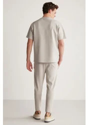 GRIMELANGE Cody Men's - Gray Organic Cotton T-Shirt, Embroidery and Printed, Thick Fabric Regular Fit