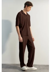  Collection OTToman POlo Collar T-Shirt - Wide FiT, TexTure and No Crease, Brown, Limited Edition TMNSS23po00020