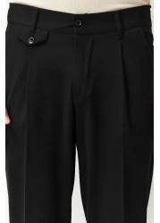  Collection Italian Cut Black Pleated Trousers - Double Leg Tmnss24Pl00022