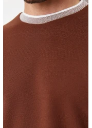  Collection Limited Edition Brown Oversize/Wide Cut Knitwear Banded Textured Pique T-Shirt Tmnss23Ts00079