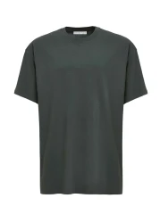 GRIMELANGE Jett Men's Oversize Fit 100% Organic Cotton Thick Textured Crew Neck Dark Green T-Shirt
