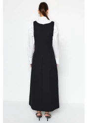  Modest Black Jewelled Embroidery Detailed Square Collar Woven Gilet Dress TCTSS23EB00157