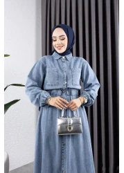 HARMAN BUTİK Women's Belden Elastic Pocket Detailed Denim Dress