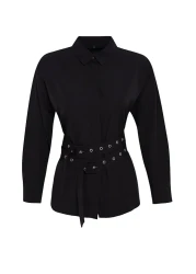  Collection Black Belt Detailed Oversize Wide Fit Woven Shirt Twoaw25Go00025