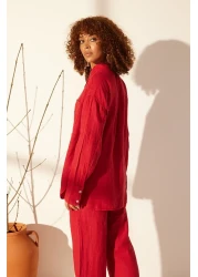  Collection Red 100% Linen Oversize Shirt TWOSS23GO00443