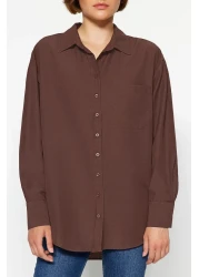  Collection Brown Single Pocket Boyfriend/Wide Fit Cotton Woven Shirt TWOAW20GO0115