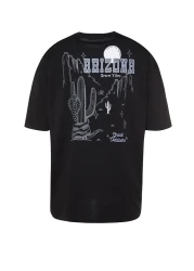  Collection Black Oversize/Wide Fit Tropical Arizona City Printed 100% Cotton T-Shirt Tmnss23Ts00164