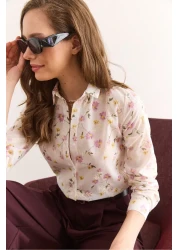 Olalook Women's White Lilac Floral Scallop Shirt Gml-19001327