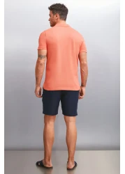 GRIMELANGE تيشيرت رجالي من MARTEN برقبة بولو ونمط زهرة الرمان بقصة عادية - 100% قطن، كم قصير