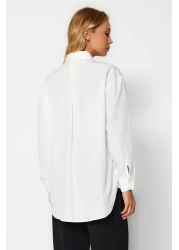  Collection Ecru Oversize Woven Shirt with Stone Collar Detail TWOAW24GO00168