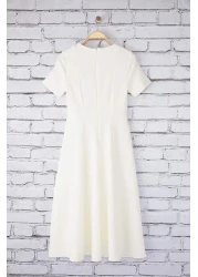  Collection White Skirt Waist Opening Lined Midi Woven Dress Twoss25El00790