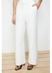  Collection High Waist Wide Leg Ecru Fabric Trousers - Twoaw22Pl0066