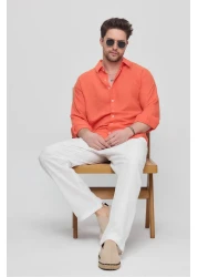 GEİO قميص كتان بقصة كبيرة الحجم للرجال