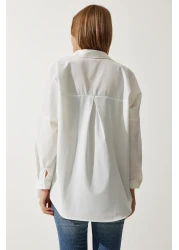 Happiness İstanbul Women's Ecru Oversize Long Basic Shirt DD00842