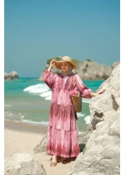 LOCCO Women's Wooden Patterned Dress Fuchsia