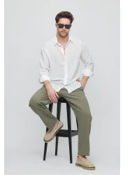 GEİO قميص كتان بقصة كبيرة الحجم للرجال