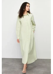  Modest فستان قميص منسوج بأزرار كاكي فاتح TCTSS24EB00137