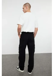  Collection Black Cargo Pocket Cotton Pants, Baggy/Loose Fit and Pinch Tightening Tmnss24Pl00021