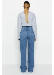  Collection بنطلون جينز أزرق عالي الخصر وواسع الساق TWOAW24JE00074