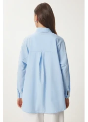 Happiness İstanbul قميص نسائي أساسي طويل كبير الحجم باللون الأزرق السماوي DD00842