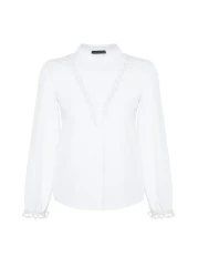  Collection قميص دانتيل أبيض قطني - مقاس عادي TWOAW21GO0077