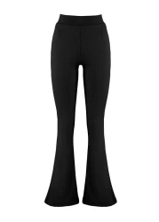  Collection Black Ribbed Flare / Flare Leg High Waist Stretchy Knitted Leggings Trousers TWOSS23PL00135
