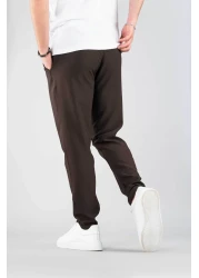 bombe Men's Brown Casual Boyfriend Drawstring Cotton Jogger Pants with Elastic Waist