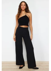  Collection Wide Leg Pleated Black Fabric Trousers - Twoss21Pl0189