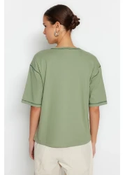  Collection تي شيرت كاريوكا أخضر 100% قطن مخيط ومطبوع مريح/واسع القطع محبوك TWOSS21TS0656