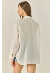 Bianco Lucci Women's Leaf Bead Embroidered Aerobin Oversize Shirt 60283024