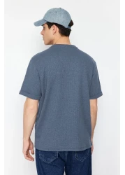  Collection Indigo Texture Wide Cut Waffle T-Shirt - Pocket and Label, Short Sleeve Tmnss23Ts00077