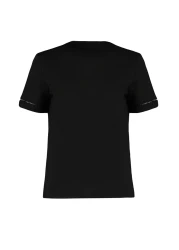  Collection Black 100% Cotton Basic Crew Neck Knitted T-Shirt with Embroidery Detail TWOSS23TS00012