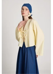 minaaise بلوزة بوبلين صفراء برباط أمامي للسيدات 29085