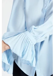  Collection قميص منسوج أزرق فاتح بأكمام إسبانية - مقاس عادي TWOAW22GO0487