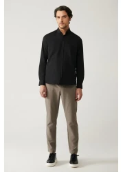 Avva Men's Black Button Collar Easy Iron Cotton Oxford Shirt E 002000