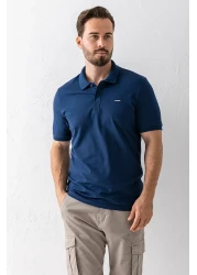 JB John Borners تي شيرت قطن مطبوع برقبة بولو للرجال باللون الأزرق الداكن - 25Y 2061