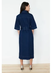  Collection Blue Belted Maxi Denim Dress Twoss24El00531