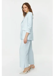  Modest Blue Pearl Detailed Crepe Jacket Trousers Woven Bottom Top Set TCTSS24US00011