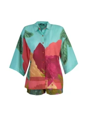  Collection طقم قميص وشورت من القطن بنمط المناظر الطبيعية للشاطئ - TBESS22AU0040