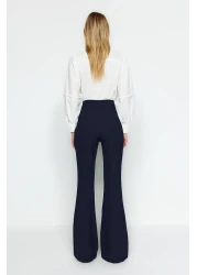  Collection بنطلون قماش منسوج بأرجل واسعة باللون الأزرق الداكن TOFAW19BB0581