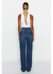  Collection بنطلون جينز أزرق داكن عالي الخصر وواسع الساق TWOAW24JE00074