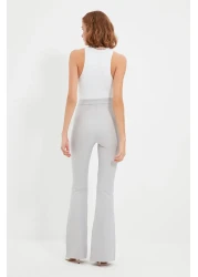  Collection Gray Spanish Leg Flare Woven Fabric Trousers Tofaw19Bb0581