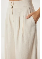Happiness İstanbul Women's Cream Linen Vest Pants Suit No00020