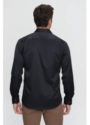 Morven قميص رجالي أسود بقصة ضيقة وأكمام طويلة وياقة صلبة