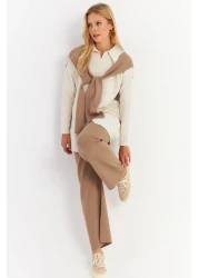 Cool & Sexy Camel Colored Women's Knitwear Cardigan and Bottom Set - Nuv20