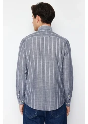  Collection قميص أزرق داكن مخطط بقصة ضيقة - ياقة بأزرار TMNSS22GO0028