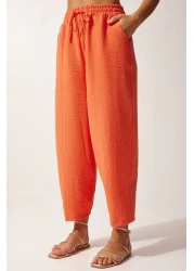 Happiness İstanbul Women's Orange Linen Shirt Baggy Trousers Set DZ00080