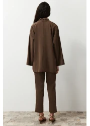  Modest Brown Collar Detailed Woven Bottom Top Suit Tctss24Us00055